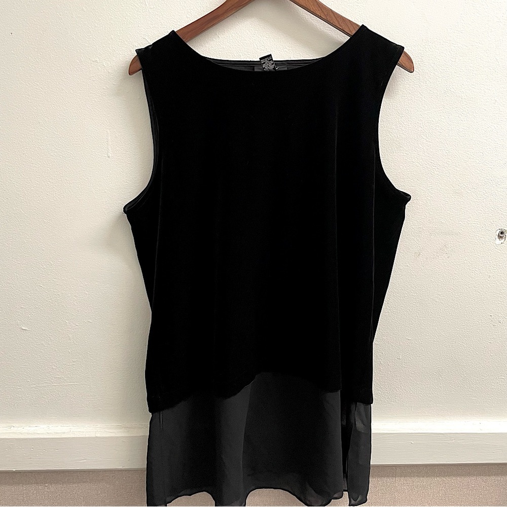 Black Sleeveless Blouse, Black Velvet Top, Sheer Black Blouse, Alfani Top